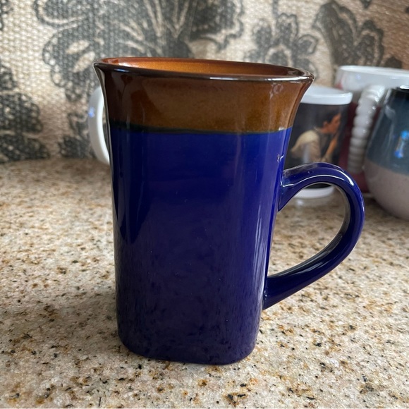 Royal Norfolk Coffee Cup Mug Blue and Brown Square Shape 14 oz Stoneware - Picture 1 of 7